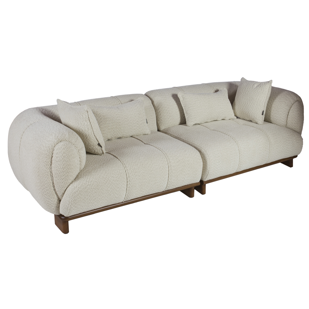 Artekko Ponpon Εκρού Τριθέσιος Καναπές με Μπουκλέ Ύφασμα (250x100x70)cm Artekko 783-6400-B