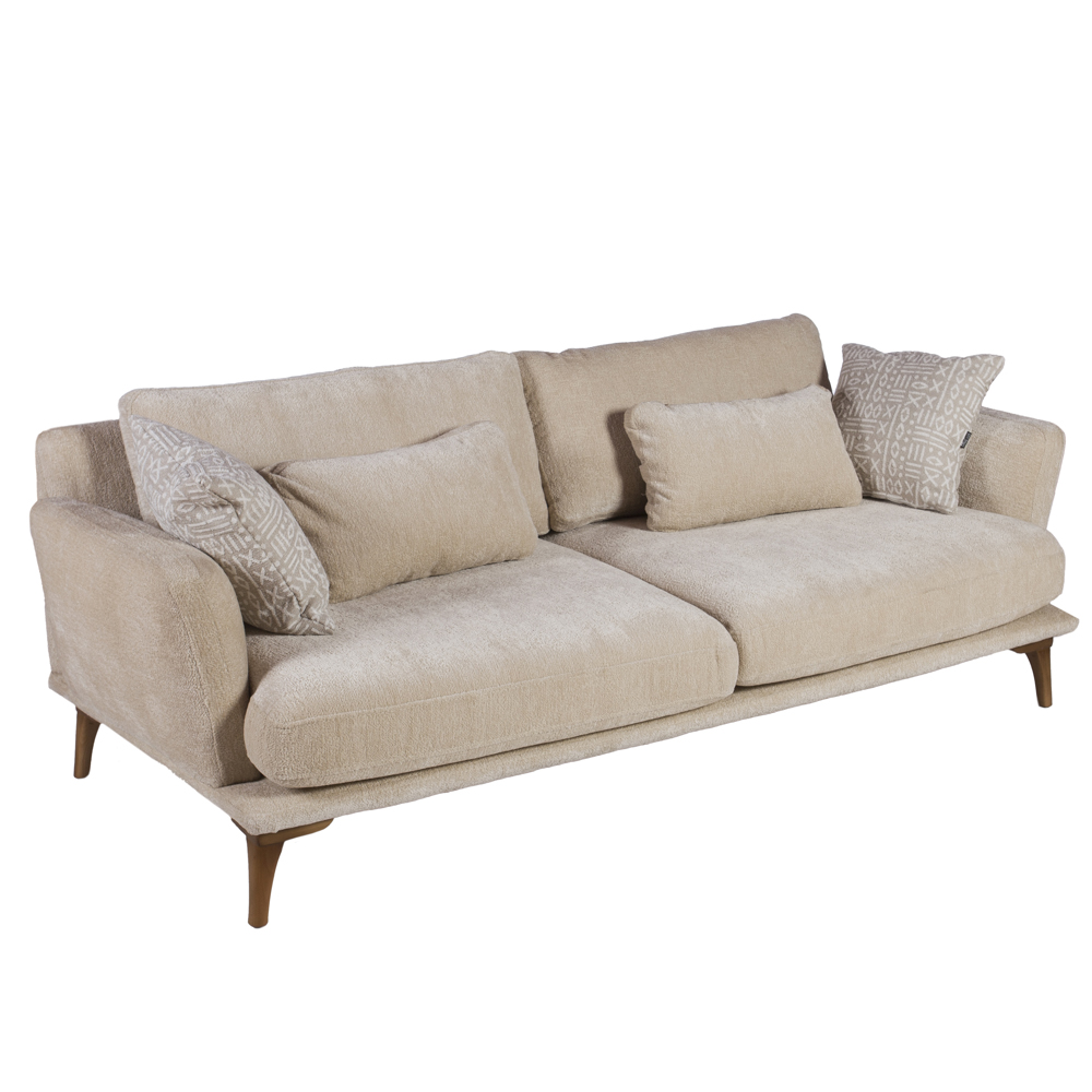 Artekko Ropera Μπεζ Τριθέσιος Καναπές με Μπουκλέ Ύφασμα (210x90x70)cm Artekko 783-6403