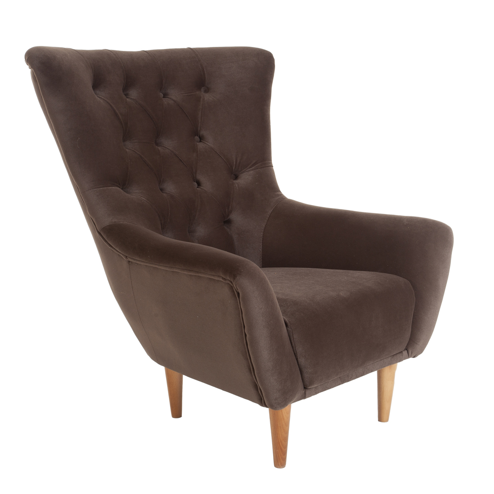 Artekko Zebra Βελούδινη Καφέ Μπερζέρα με Ξύλινα Πόδια (80x85x93)cm Artekko 783-7210