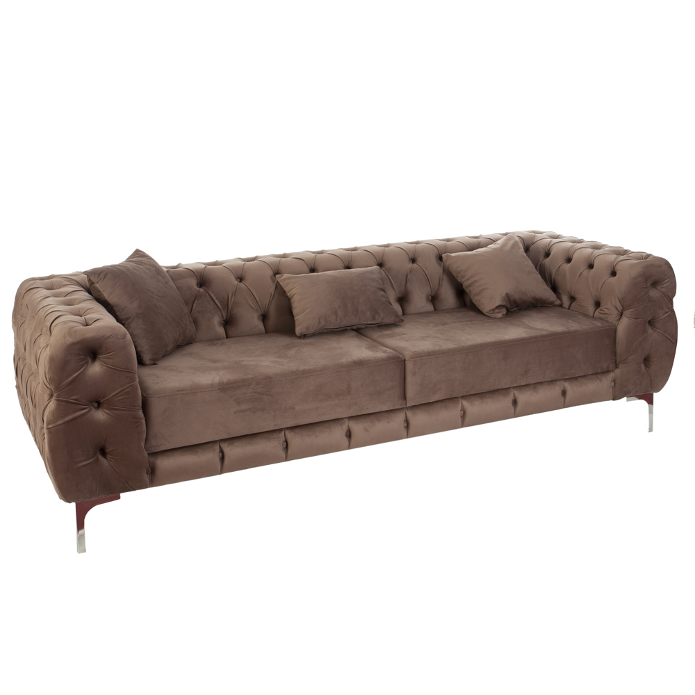 Artekko Zebra Βελούδινος Καφέ 3θέσιος Καναπές με Ασημί Μεταλλικά Πόδια (235x85x73)cm Artekko 783-7215