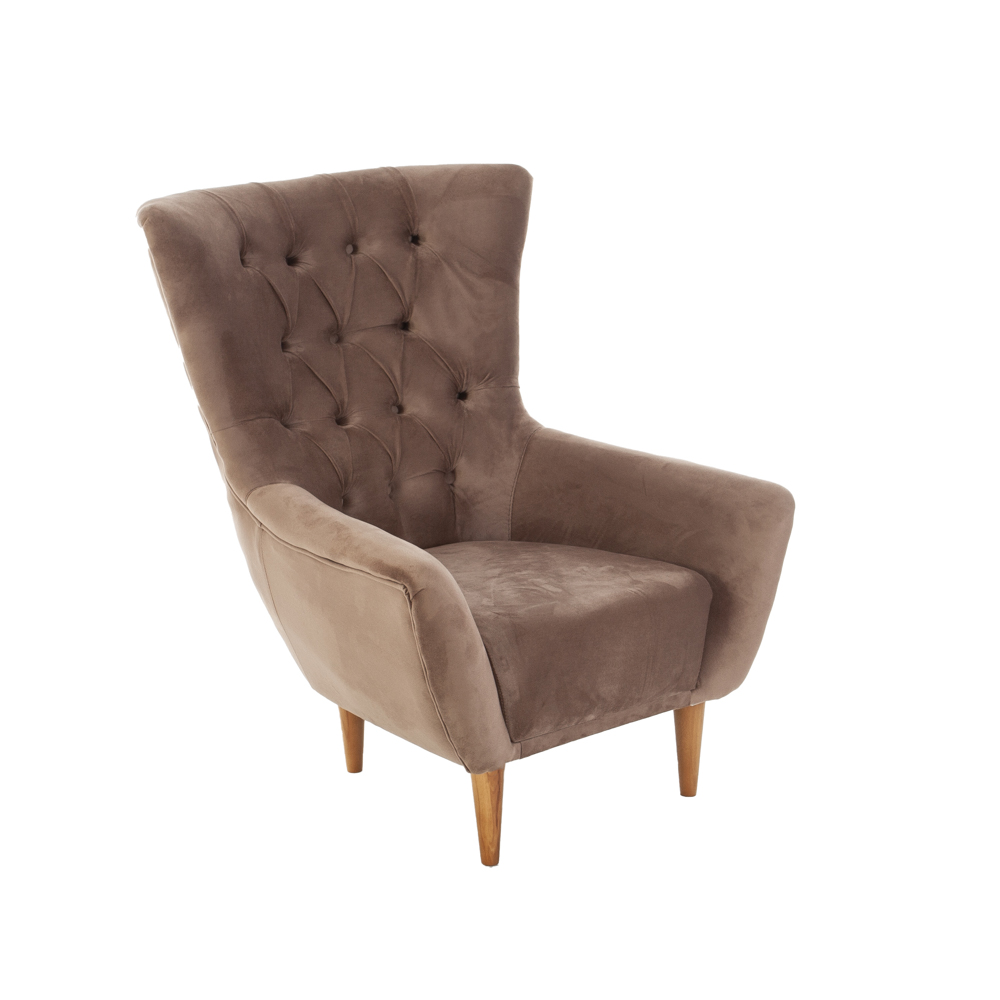 Artekko Zebra Βελούδινη Καφέ Μπερζέρα με Ξύλινα Πόδια (80x85x93)cm Artekko 783-7218