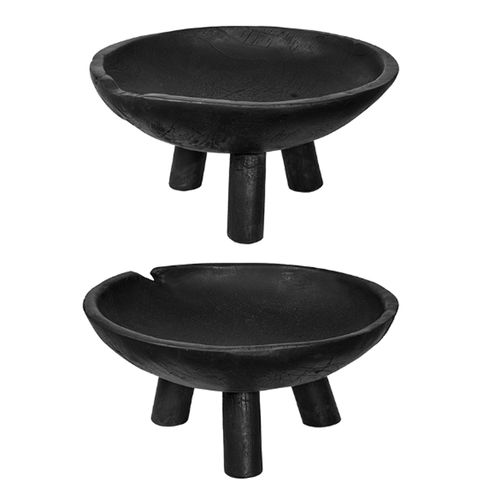 Artekko Woody Μαύρα Διακοσμητικά Μπολ από Ξύλο Teak (30x30x15)cm 2pcs Artekko 78339-BLAC