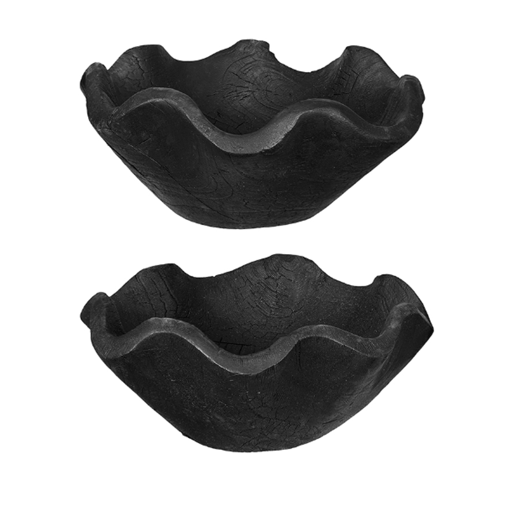 Artekko Woody Μαύρα Διακοσμητικά Μπολ από Ξύλο Teak (22x22x10)cm 2pcs Artekko 78340-BLAC