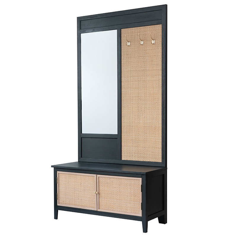 Artekko Cons Έπιπλο Εισόδου με Καθρέφτη MDF Ψάθα Μαύρο Φυσική Απόχρωση (92x46x181)cm Artekko 78424-BLAC