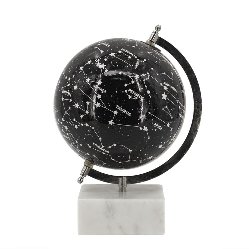Artekko Globe Μαύρη Διακοσμητική Σφαίρα με Ουράνια Σώματα σε Μαρμάρινη Βάση (20.3x20.3x30)cm Artekko 78468