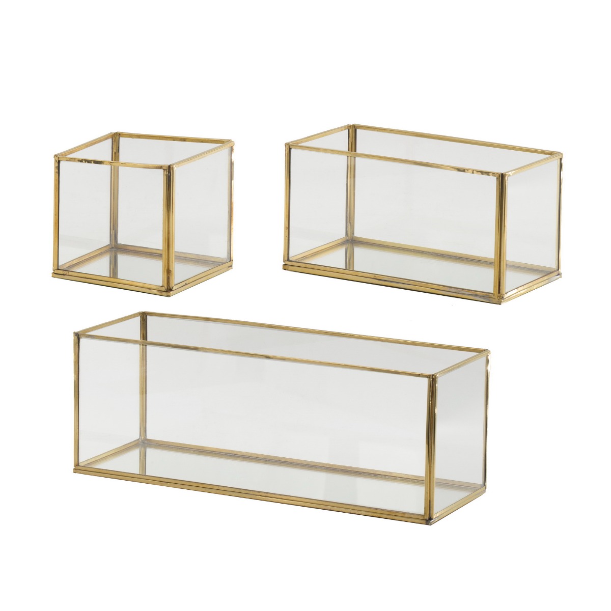 Artekko Boxes Γυάλινα Διακοσμητικά Δοχεία με Χρυσό Μεταλλικό Σκελετό (35.6x12.7x12.7)cm 3pcs Artekko 79120