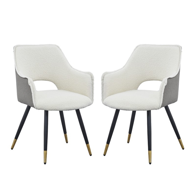 Artekko Dueto Καρέκλες με Μαύρα Μεταλλικά Πόδια σε Λευκό με Γκρι Μπουκλέ Ύφασμα (59x59x86)cm 2pcs Artekko 79807-DS