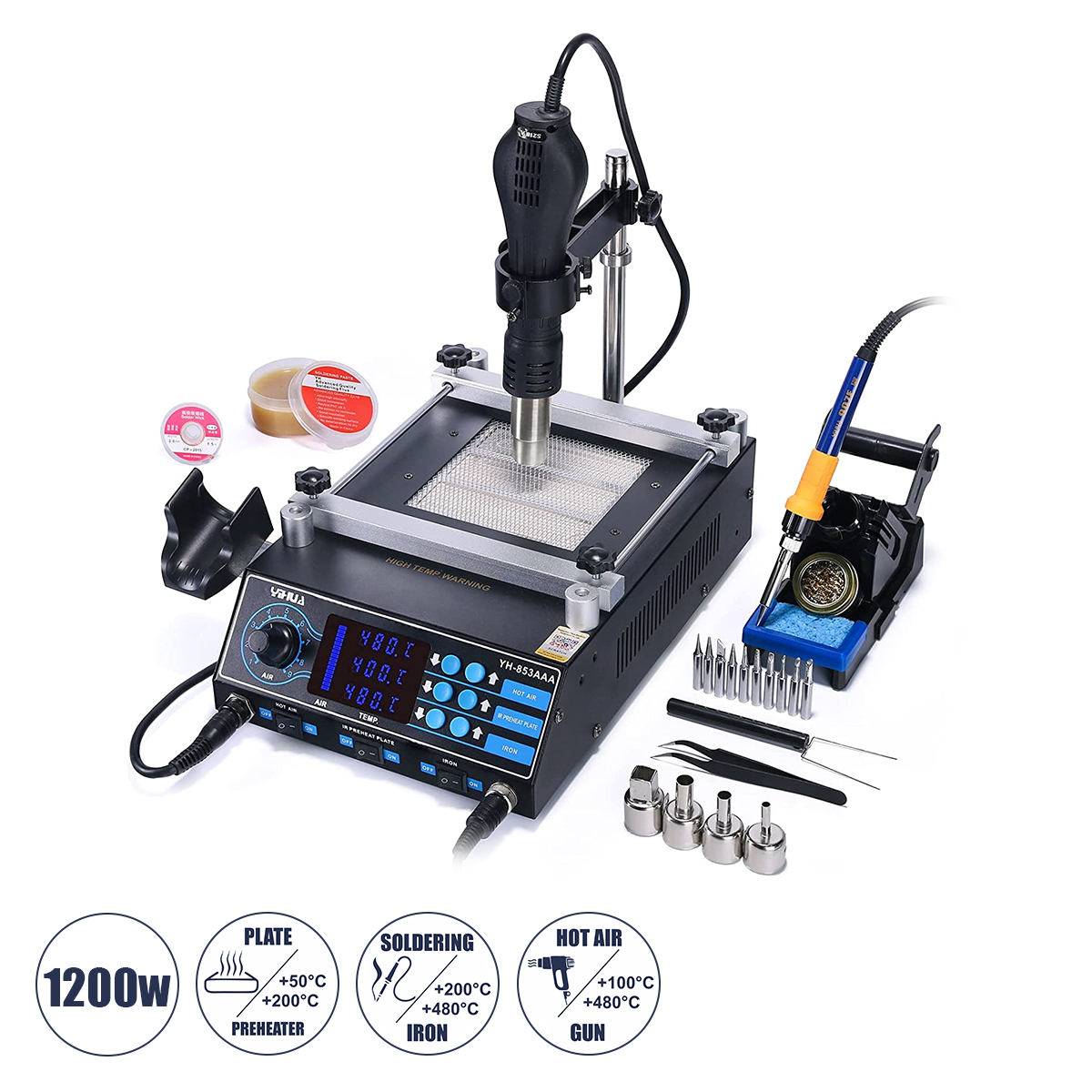 79973 GloboStar® 79973 Ψηφιακός Σταθμός Συγκόλλησης 3in1 με Ψηφιακή Οθόνη – Κολλητήρι – Πιστόλι Θερμού Αέρα Hot Air Soldering Welding Gun – Φούρνος Πλακετών Solder Preheat Welding Oven PCB και PID Προγραμματιζόμενο Σύστημα Ελέγχου Θερμοκρασίας – 1200W 79973 GloboStar® 79973 Ψηφιακός Σταθμός Συγκόλλησης 3in1 με Ψηφιακή Οθόνη – Κολλητήρι – Πιστόλι Θερμού Αέρα Hot Air Soldering Welding Gun – Φούρνος Πλακετών Solder Preheat Welding Oven PCB και PID Προγραμματιζόμενο Σύστημα Ελέγχου Θερμοκρασίας – 1200W