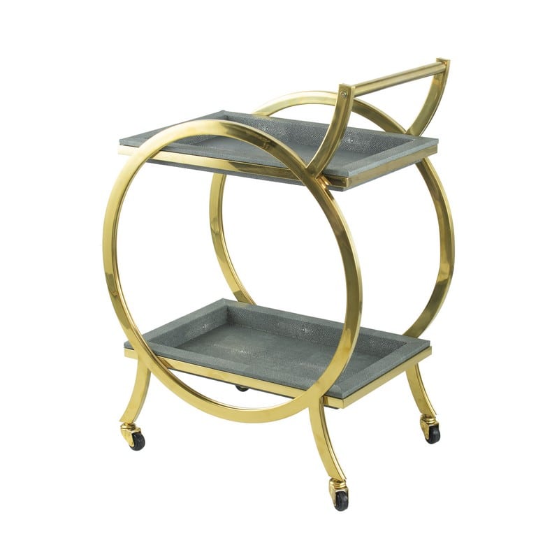 Artekko Cart Τρόλεϊ Μπαρ με 2 Επίπεδα Μέταλλο MDF Γκρι Χρυσό (64x41x86)cm Artekko 82445