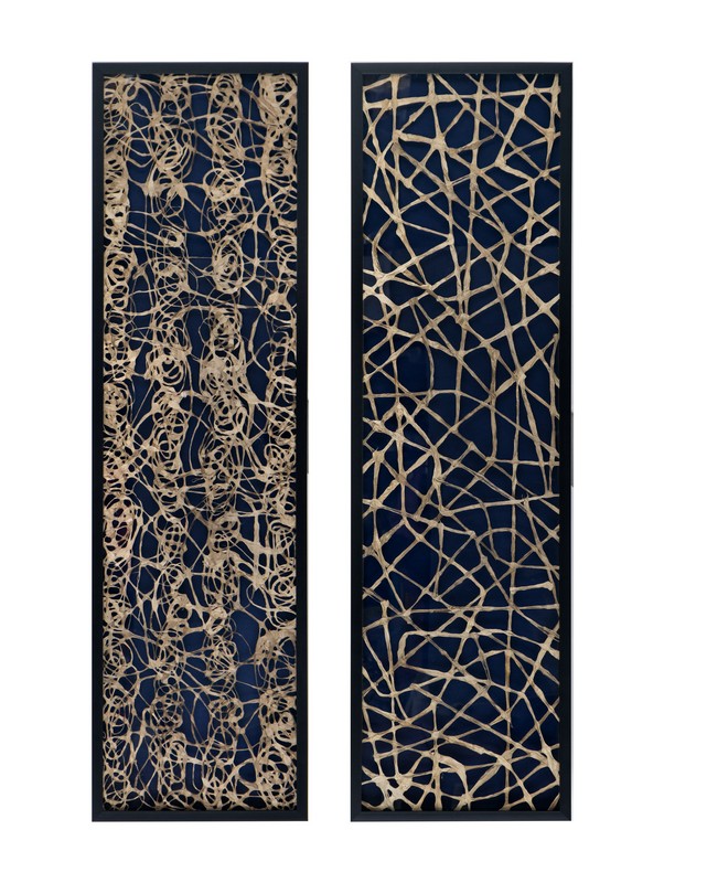 Artekko Μπλε Ξύλινα Διακοσμητικά Κάδρα με Ρυζόχαρτο (140x40x3)cm Σετ/2 Artekko 82767