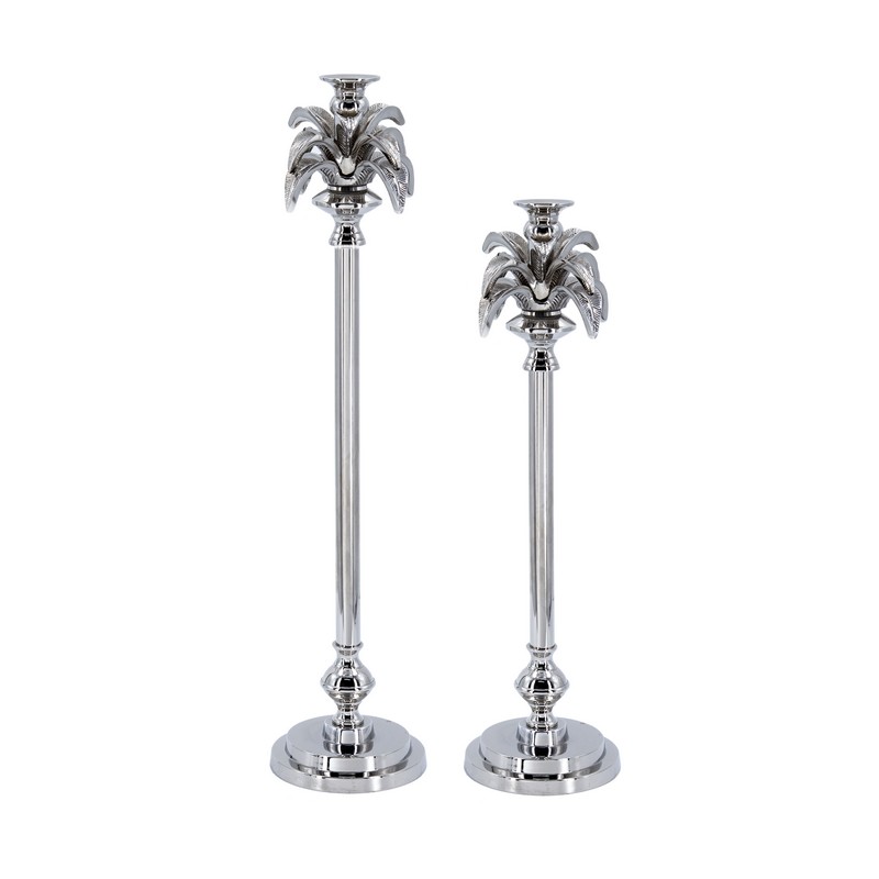 Artekko Ασημί Διακοσμητικά Κηροπήγια Αλουμινίου (14x14x51)cm Σετ/2 Artekko 83373