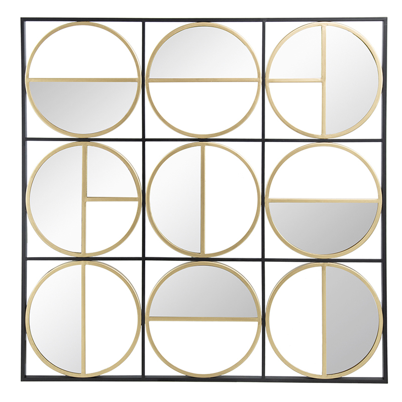 Artekko Irregular Χρυσός Μεταλλικός Καθρέπτης Τοίχου με Μαύρες Λεπτομέρειες (90.5x90.5x2)cm Artekko 83732-DS
