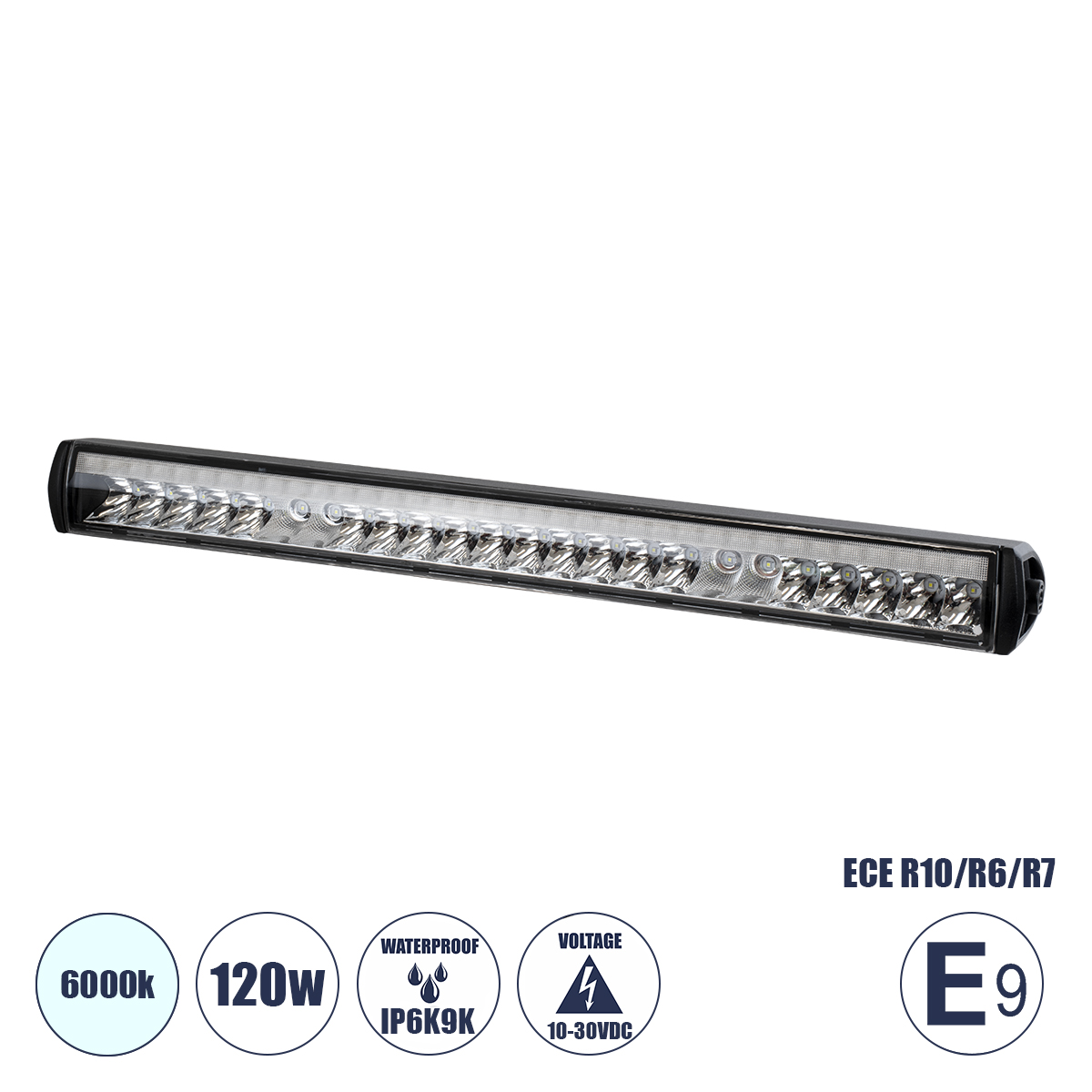 85333 GloboStar®  85333 E9 Mark Vehicle – JEEP & Forklift LED Bar – Μπάρα Εργασίας για Οχήματα – JEEP & Περονοφόρα – Κλαρκ LED 120W DC 10-30V Αδιάβροχη IP6K9K Ψυχρό Λευκό 6000K Μ50 x Π6 x Υ5cm