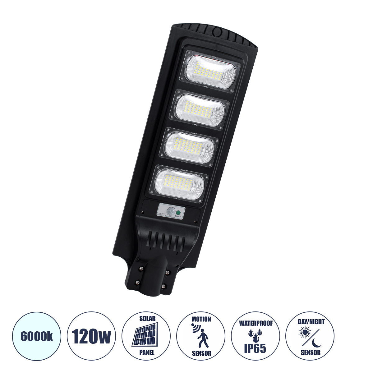 85344 GloboStar® STREETA 85344 Professional LED Solar Street Light Αυτόνομο Ηλιακό Φωτιστικό Δρόμου 120W 1200lm 192 x LED SMD 5730 με Ενσωματωμένο Φωτοβολταϊκό Panel 6V 15W & Επαναφορτιζόμενη Μπαταρία Li-ion 3.2V 15000mAh με Αισθητήρα Ημέρας-Νύχτας & PIR 85344 GloboStar® STREETA 85344 Professional LED Solar Street Light Αυτόνομο Ηλιακό Φωτιστικό Δρόμου 120W 1200lm 192 x LED SMD 5730 με Ενσωματωμένο Φωτοβολταϊκό Panel 6V 15W & Επαναφορτιζόμενη Μπαταρία Li-ion 3.2V 15000mAh με Αισθητήρα Ημέρας-Νύχτας & PIR