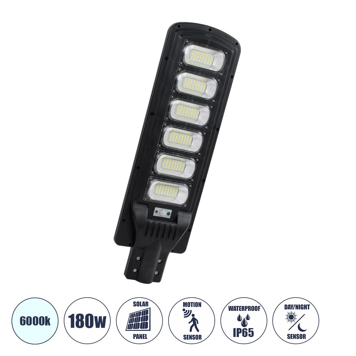 85346 GloboStar® STREETA 85346 Professional LED Solar Street Light Αυτόνομο Ηλιακό Φωτιστικό Δρόμου 180W 1800lm 288 x LED SMD 5730 με Ενσωματωμένο Φωτοβολταϊκό Panel 6V 20W & Επαναφορτιζόμενη Μπαταρία Li-ion 3.2V 30000mAh με Αισθητήρα Ημέρας-Νύχτας & PIR 85346 GloboStar® STREETA 85346 Professional LED Solar Street Light Αυτόνομο Ηλιακό Φωτιστικό Δρόμου 180W 1800lm 288 x LED SMD 5730 με Ενσωματωμένο Φωτοβολταϊκό Panel 6V 20W & Επαναφορτιζόμενη Μπαταρία Li-ion 3.2V 30000mAh με Αισθητήρα Ημέρας-Νύχτας & PIR