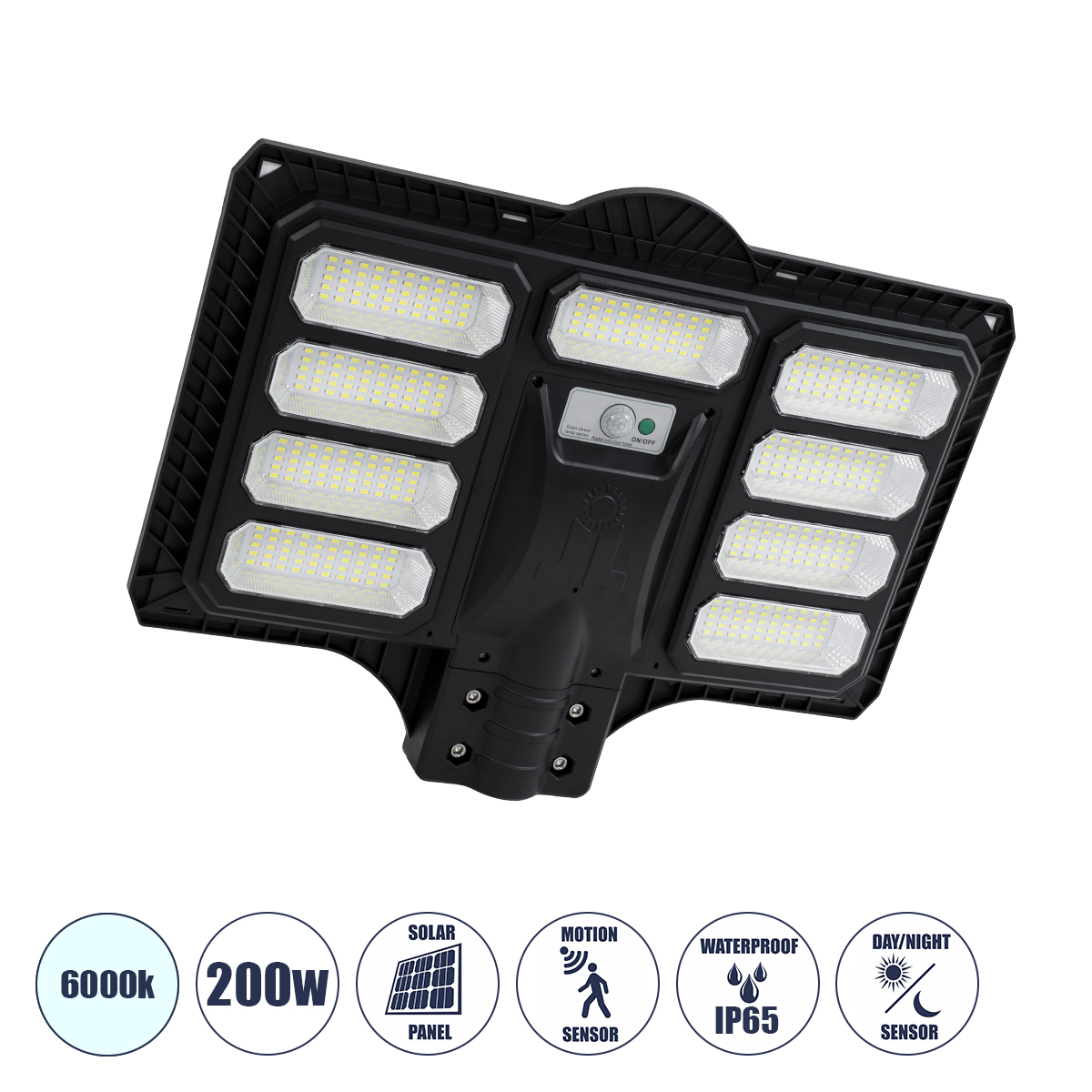 85348 GloboStar® STREETO 85348 Professional LED Solar Street Light Αυτόνομο Ηλιακό Φωτιστικό Δρόμου 200W 1500lm 450 x LED SMD 5730 με Ενσωματωμένο Φωτοβολταϊκό Panel 6V 18W & Επαναφορτιζόμενη Μπαταρία Li-ion 3.2V 15000mAh με Αισθητήρα Ημέρας-Νύχτας & PIR 85348 GloboStar® STREETO 85348 Professional LED Solar Street Light Αυτόνομο Ηλιακό Φωτιστικό Δρόμου 200W 1500lm 450 x LED SMD 5730 με Ενσωματωμένο Φωτοβολταϊκό Panel 6V 18W & Επαναφορτιζόμενη Μπαταρία Li-ion 3.2V 15000mAh με Αισθητήρα Ημέρας-Νύχτας & PIR