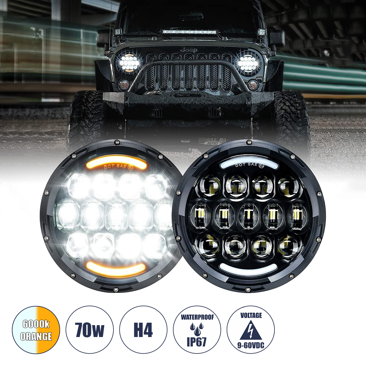 85415 GloboStar® 85415 Σετ 2 x Φανάρια JEEP WRANGLER 6.9′ Ιντσών Βασικού Φωτισμού H/L με DRL & Φλας LED CREE CXB COB 70W 7000lm DC 9-60V Αδιάβροχα IP67 Πορτοκαλί & Ψυχρό Λευκό 6000K 85415 GloboStar® 85415 Σετ 2 x Φανάρια JEEP WRANGLER 6.9′ Ιντσών Βασικού Φωτισμού H/L με DRL & Φλας LED CREE CXB COB 70W 7000lm DC 9-60V Αδιάβροχα IP67 Πορτοκαλί & Ψυχρό Λευκό 6000K