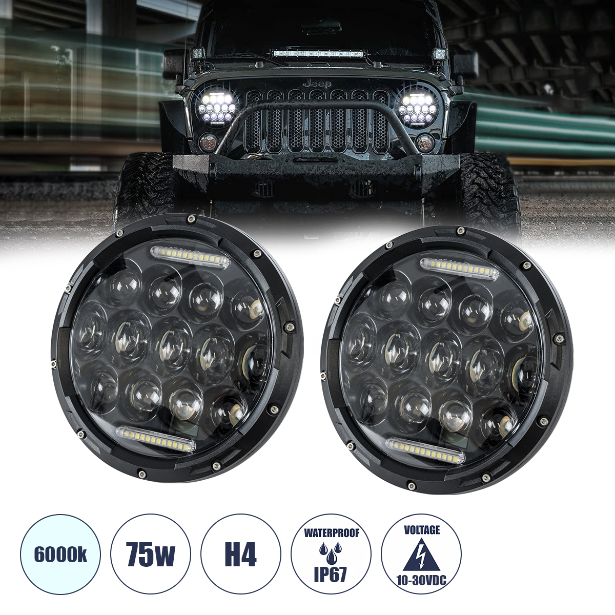 85417 GloboStar® 85417 Σετ 2 x Φανάρια JEEP WRANGLER 7” Ιντσών Βασικού Φωτισμού H/L με Ring Light DRL & Φλας LED CREE CXB COB 75W 12000lm DC 10-30V Αδιάβροχα IP67 Ψυχρό Λευκό 6000K 85417 GloboStar® 85417 Σετ 2 x Φανάρια JEEP WRANGLER 7” Ιντσών Βασικού Φωτισμού H/L με Ring Light DRL & Φλας LED CREE CXB COB 75W 12000lm DC 10-30V Αδιάβροχα IP67 Ψυχρό Λευκό 6000K