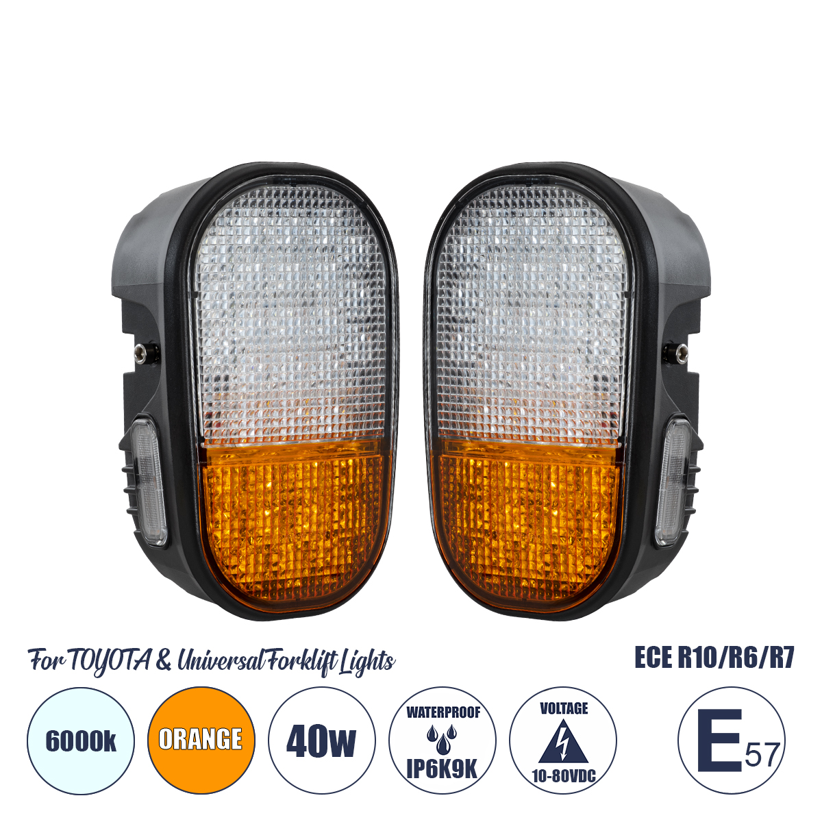 85455 GloboStar® 85455 E57 Mark Σετ 2 x Φανάρια για TOYOTA & UNIVERSAL FORKLIFT Βασικού Φωτισμού για Οχήματα Περονοφόρα – Κλάρκ με Φλας LED 40W DC 10-80V Αδιάβροχα IP6K9K Πορτοκαλί & Ψυχρό Λευκό 6000K Μ20 x Π8 x Υ12cm 85455 GloboStar® 85455 E57 Mark Σετ 2 x Φανάρια για TOYOTA & UNIVERSAL FORKLIFT Βασικού Φωτισμού για Οχήματα Περονοφόρα – Κλάρκ με Φλας LED 40W DC 10-80V Αδιάβροχα IP6K9K Πορτοκαλί & Ψυχρό Λευκό 6000K Μ20 x Π8 x Υ12cm
