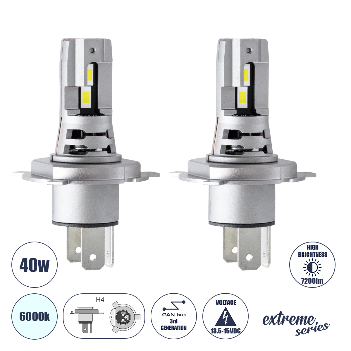 85648 GloboStar®  85648 7S H4 KIT Βασικού Φωτισμού Αυτοκινήτου & Μοτοσυκλέτας 3rd Generation Can-Bus Extreme Series LED 7035 SMD 40W 7200lm DC 13.5-15V Αδιάβροχο IP68 Ψυχρό Λευκό 6000K
