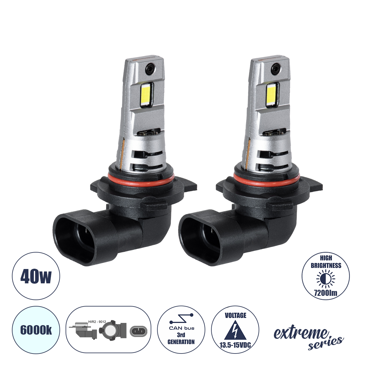 85657 GloboStar®  85657 7S HIR2 9012 KIT Βασικού Φωτισμού Αυτοκινήτου & Μοτοσυκλέτας 3rd Generation Can-Bus Extreme Series LED 7035 SMD 40W 7200lm DC 13.5-15V Αδιάβροχο IP68 Ψυχρό Λευκό 6000K