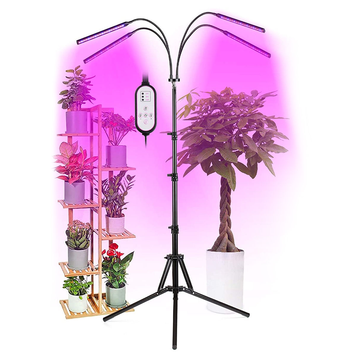 85956 GloboStar®  85956 Grow Light Full Spectrum LED Φωτιστικό Ανάπτυξης Φυτών Γλάστρας με 4 Κινούμενες Κεφαλές & Τρίποδο 150cm SMD 2835 20W 180° AC230V IP20 με Dimmer & Timer Εσωτερικού Χώρου για Κάλυψη Επιφάνειας 1m x 1m Πλήρους Φάσματος Φωτισμού