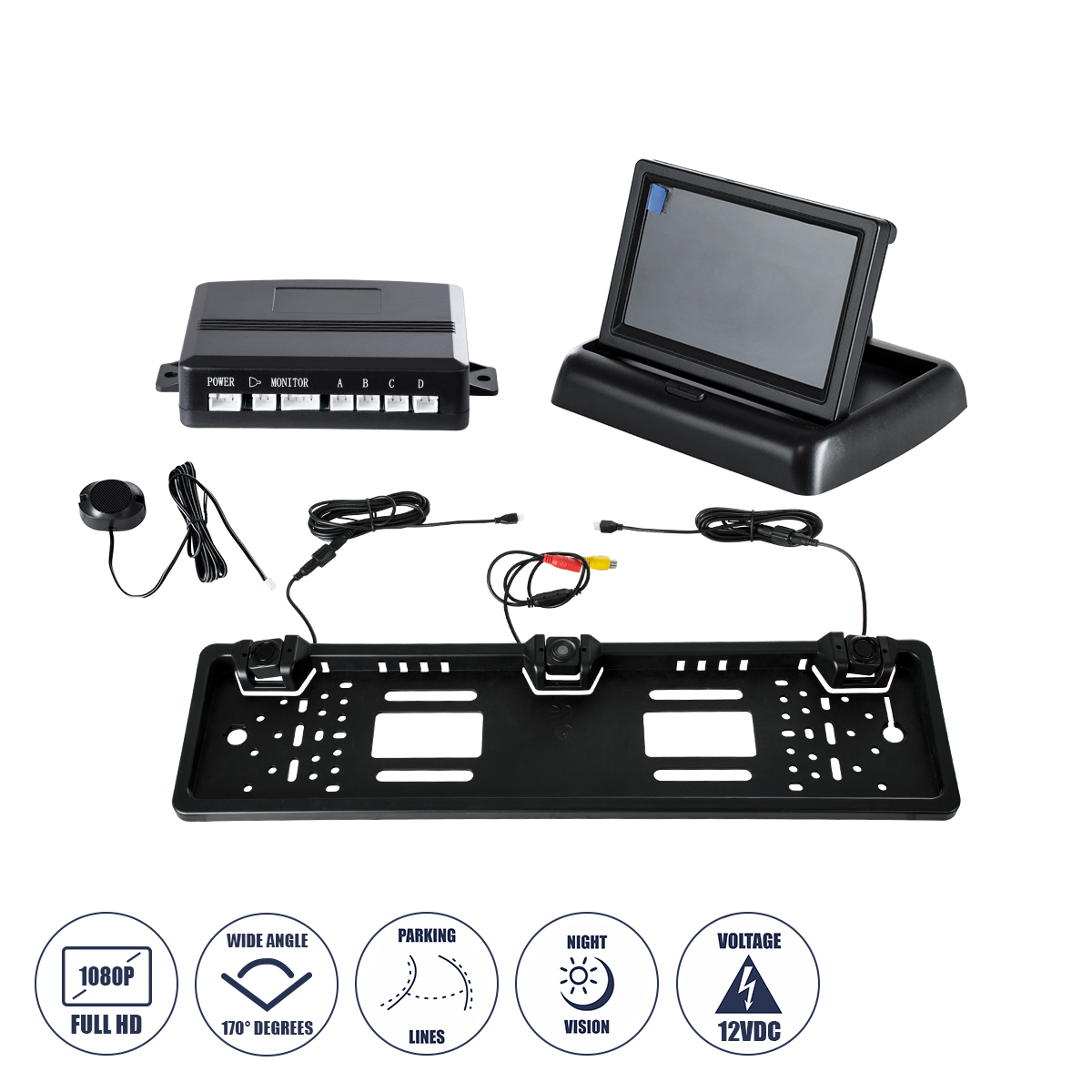 86011 GloboStar® 86011 Σύστημα Παρκαρίσματος 170° σε Πλαίσιο Πινακίδας με 2 Αισθητήρες, 1 Night Vision Κάμερα με Parking Lines & Οθόνη 4.3 inch LCD 1080p CMOS Signal DC 12V Μ11.5 x Π7.5 x Υ2.4cm – 2 Χρόνια Εγγύηση 86011 GloboStar® 86011 Σύστημα Παρκαρίσματος 170° σε Πλαίσιο Πινακίδας με 2 Αισθητήρες, 1 Night Vision Κάμερα με Parking Lines & Οθόνη 4.3 inch LCD 1080p CMOS Signal DC 12V Μ11.5 x Π7.5 x Υ2.4cm – 2 Χρόνια Εγγύηση