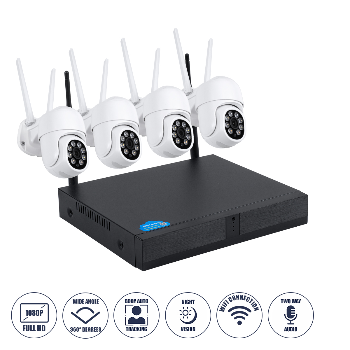 86039 GloboStar® 86039 Ασύρματο Καταγραφικό με 4 x Camera 2MP 1080P WiFi 360° Μοιρών – Αδιάβροχο IP66 – Νυχτερινή Όραση με LED IR – Διπλή Κατέυθυνση Ομιλίας – Ανιχνευτή Κίνησης – Νυχτερινή Λήψη – Λευκό 86039 GloboStar® 86039 Ασύρματο Καταγραφικό με 4 x Camera 2MP 1080P WiFi 360° Μοιρών – Αδιάβροχο IP66 – Νυχτερινή Όραση με LED IR – Διπλή Κατέυθυνση Ομιλίας – Ανιχνευτή Κίνησης – Νυχτερινή Λήψη – Λευκό