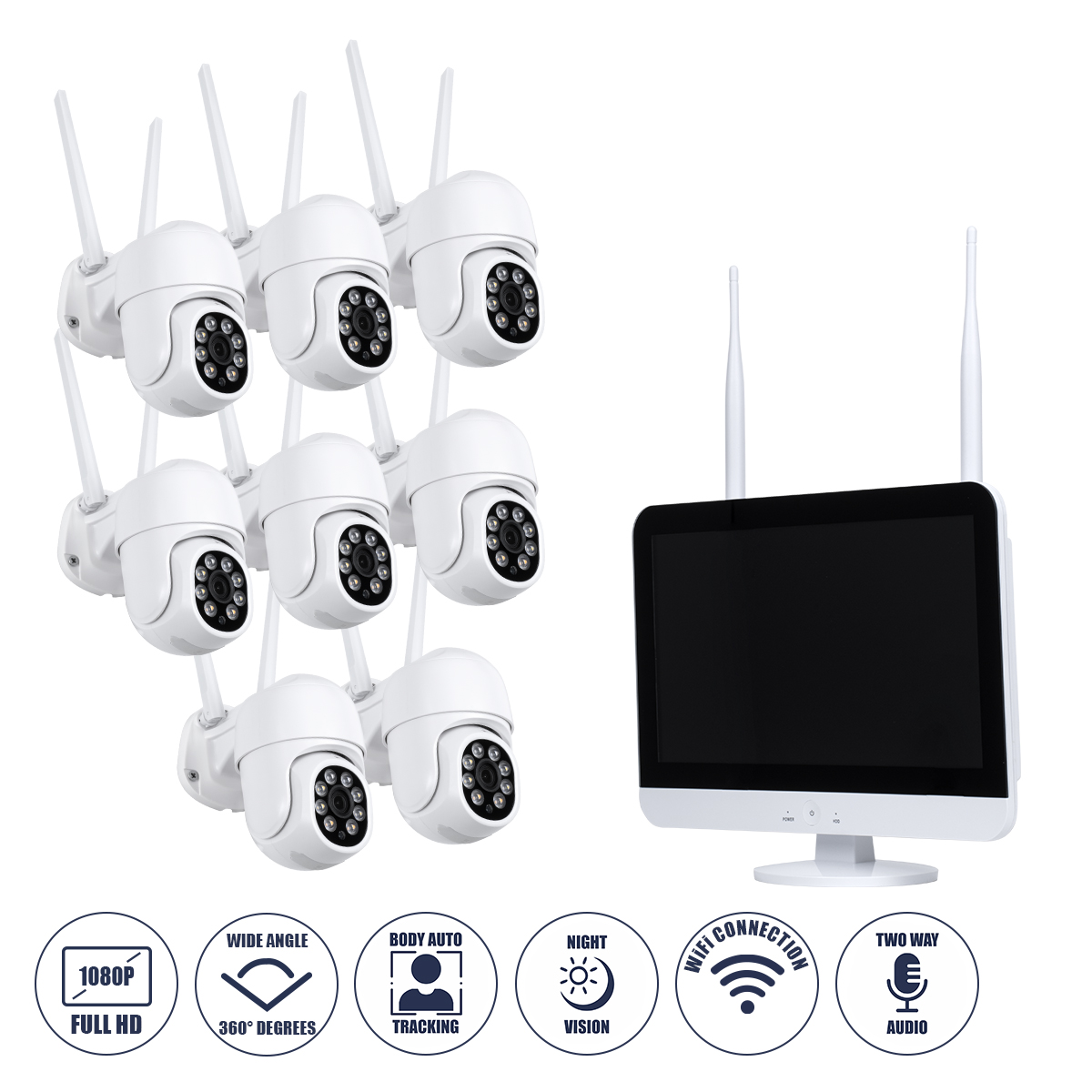86042 GloboStar® 86042 Ασύρματο Καταγραφικό με Οθόνη – 8 x Camera 2MP 1080P WiFi 360° Μοιρών – Αδιάβροχο IP66 – Νυχτερινή Όραση με LED IR – Διπλή Κατέυθυνση Ομιλίας – Ανιχνευτή Κίνησης – Νυχτερινή Λήψη – Λευκό 86042 GloboStar® 86042 Ασύρματο Καταγραφικό με Οθόνη – 8 x Camera 2MP 1080P WiFi 360° Μοιρών – Αδιάβροχο IP66 – Νυχτερινή Όραση με LED IR – Διπλή Κατέυθυνση Ομιλίας – Ανιχνευτή Κίνησης – Νυχτερινή Λήψη – Λευκό