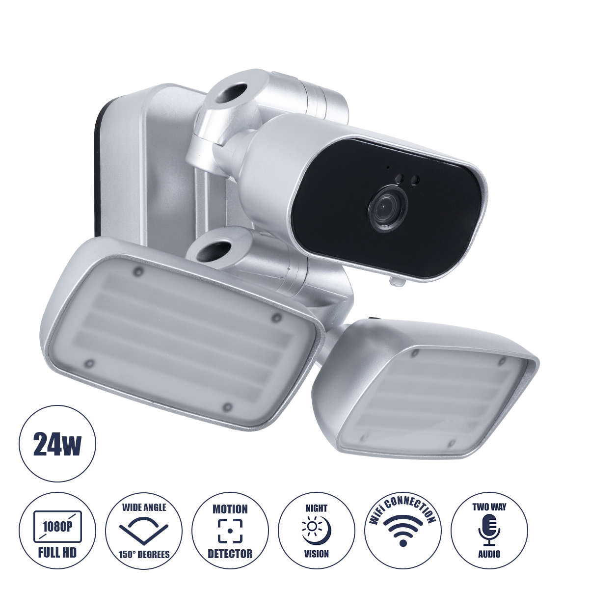 86043 GloboStar® 86043 Προβολέας LED SMD 24W 2160lm με IP Camera 1080P 2MP WiFi 150° Μοιρών – AC 230V – με Αισθητήρα Ημέρας-Νύχτας & Ρύθμιση Χρόνου Ανάμματος – Αδιάβροχος IP66 Ψυχρό Λευκό 6000K – Ασημί 86043 GloboStar® 86043 Προβολέας LED SMD 24W 2160lm με IP Camera 1080P 2MP WiFi 150° Μοιρών – AC 230V – με Αισθητήρα Ημέρας-Νύχτας & Ρύθμιση Χρόνου Ανάμματος – Αδιάβροχος IP66 Ψυχρό Λευκό 6000K – Ασημί
