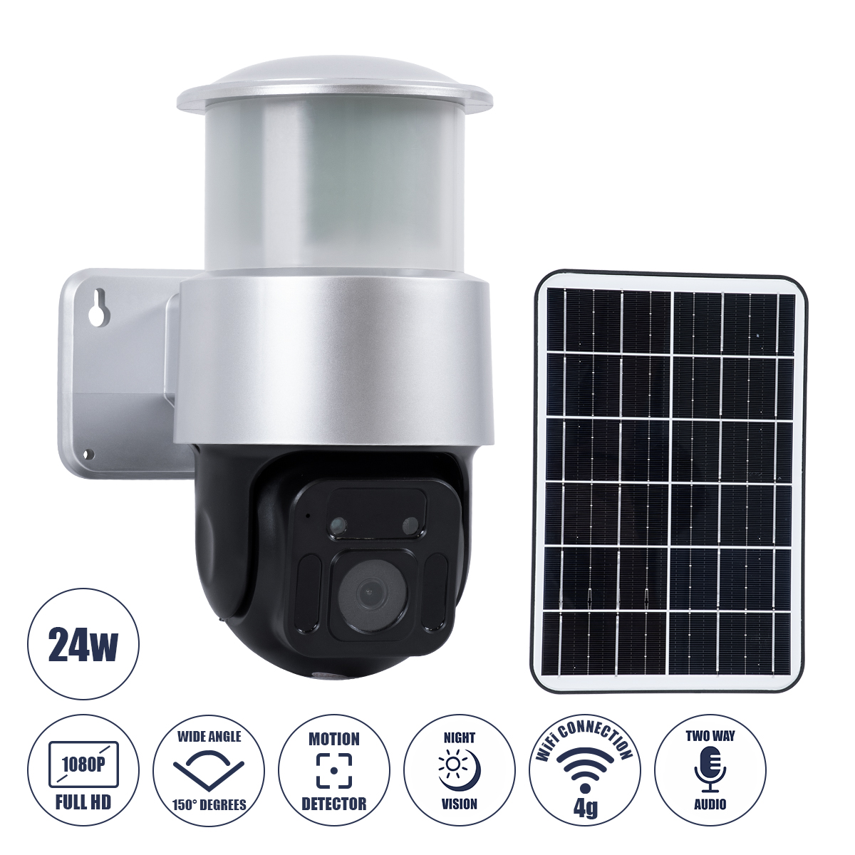 86046 GloboStar® 86046 Αυτόνομος Ηλιακός Προβολέας LED SMD 24W 1200lm Camera 1080P 2MP WiFi 150° Μπαταρία 3200mAh Φωτοβολταϊκό Πάνελ Αισθητήρα Ημέρας-Νύχτας & Ρύθμιση Χρόνου Διπλή Κατέυθυνση Ομιλίας Αδιάβροχος IP66 Ψυχρό Λευκό 6000K – Ασημί 86046 GloboStar® 86046 Αυτόνομος Ηλιακός Προβολέας LED SMD 24W 1200lm Camera 1080P 2MP WiFi 150° Μπαταρία 3200mAh Φωτοβολταϊκό Πάνελ Αισθητήρα Ημέρας-Νύχτας & Ρύθμιση Χρόνου Διπλή Κατέυθυνση Ομιλίας Αδιάβροχος IP66 Ψυχρό Λευκό 6000K – Ασημί