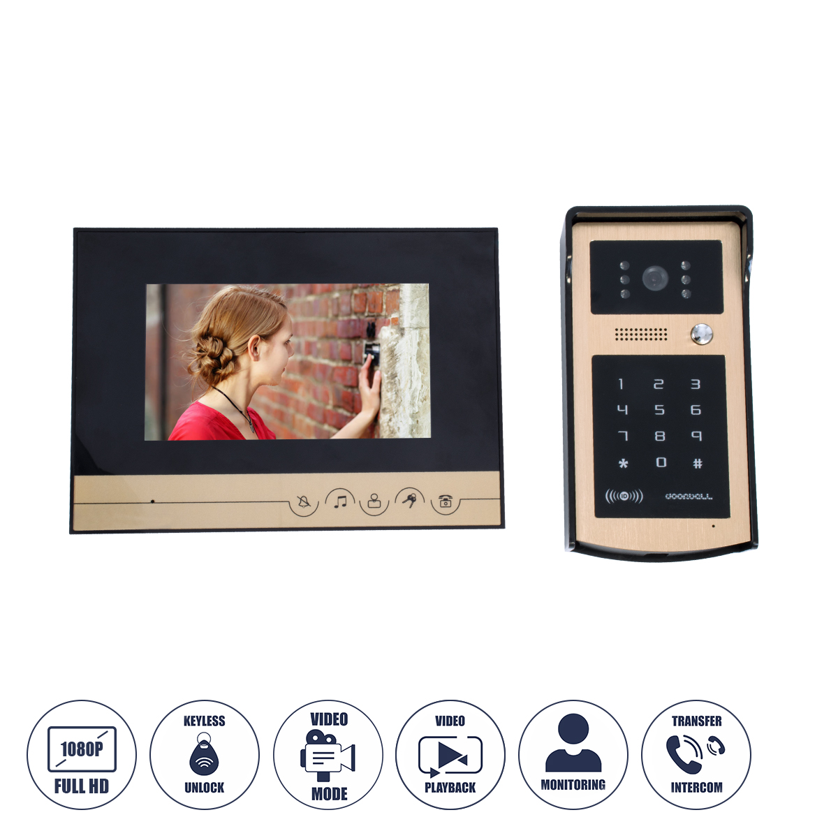 86059 GloboStar® 86059 Σετ Θυροτηλεόρασης με Έγχρωμη Οθόνη Αφής 7″ και Κάμερα 1080P HD & 4 Επαγωγικά Κλειδιά για Ηλεκτρονικές Κλειδαριές – Μαύρο – Χρυσό 86059 GloboStar® 86059 Σετ Θυροτηλεόρασης με Έγχρωμη Οθόνη Αφής 7″ και Κάμερα 1080P HD & 4 Επαγωγικά Κλειδιά για Ηλεκτρονικές Κλειδαριές – Μαύρο – Χρυσό