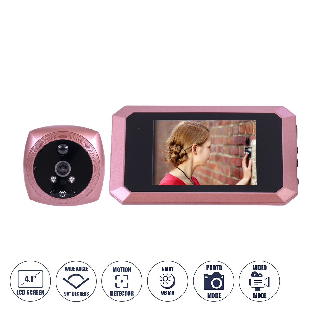 86064 GloboStar® 86064 Επαναφορτιζόμενη Ψηφιακή Έξυπνη Camera Εξώπορτας 90° Μοιρών με Έγχρωμη Οθόνη 4.1″ Inches – USB – Νυχτερινή Όραση με LED IR – Κουδούνι – Ροζ 86064 GloboStar® 86064 Επαναφορτιζόμενη Ψηφιακή Έξυπνη Camera Εξώπορτας 90° Μοιρών με Έγχρωμη Οθόνη 4.1″ Inches – USB – Νυχτερινή Όραση με LED IR – Κουδούνι – Ροζ