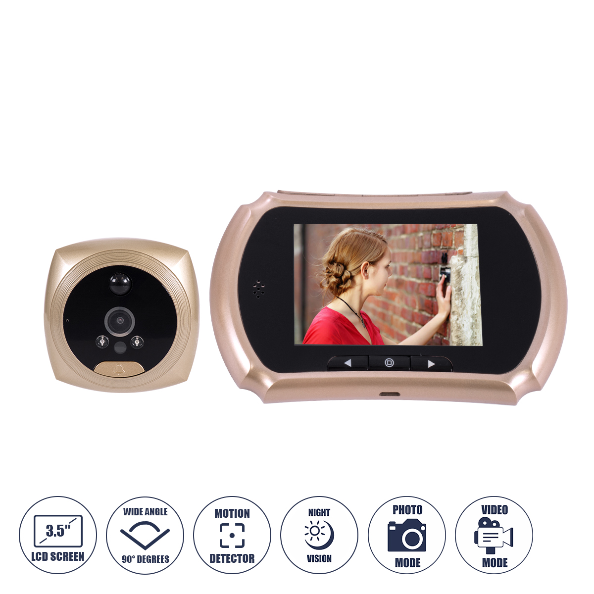 86066 GloboStar® 86066 Επαναφορτιζόμενη Ψηφιακή Έξυπνη Camera Εξώπορτας 90° Μοιρών με Έγχρωμη Οθόνη 3.5″ Inches – USB – Νυχτερινή Όραση με LED IR – Κουδούνι – Χρυσό 86066 GloboStar® 86066 Επαναφορτιζόμενη Ψηφιακή Έξυπνη Camera Εξώπορτας 90° Μοιρών με Έγχρωμη Οθόνη 3.5″ Inches – USB – Νυχτερινή Όραση με LED IR – Κουδούνι – Χρυσό