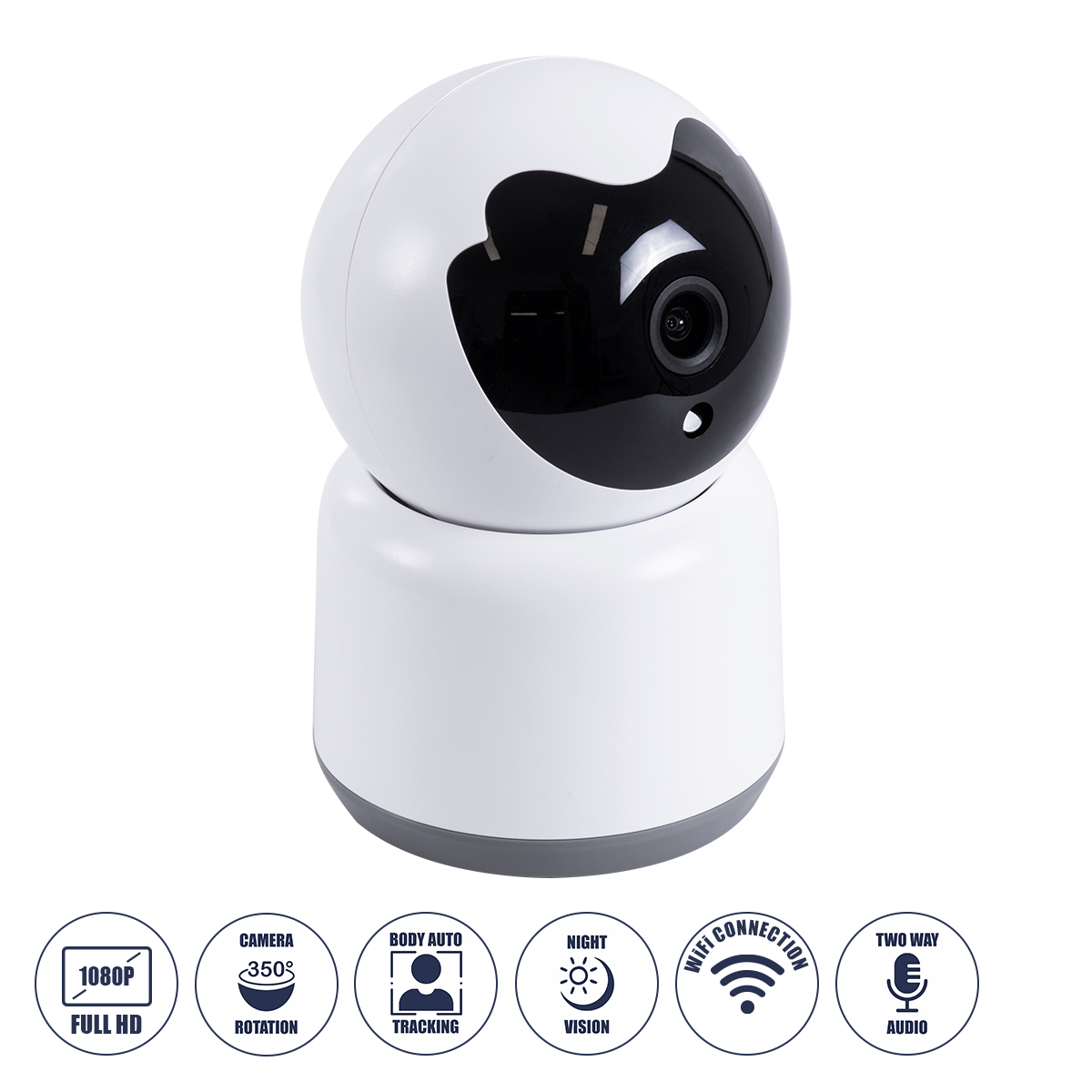 86072 GloboStar®  86072 Table Camera WiFi HD 1080P 3MP 350° Two Way Audio & Motion Detection - Επιτραπέζια Κάμερα WiFi HD 1080P 350° Διπλή Κατέυθυνση Ομιλίας με Ανιχνευτή Κίνησης - Following Face Auto Tracking - Λευκό