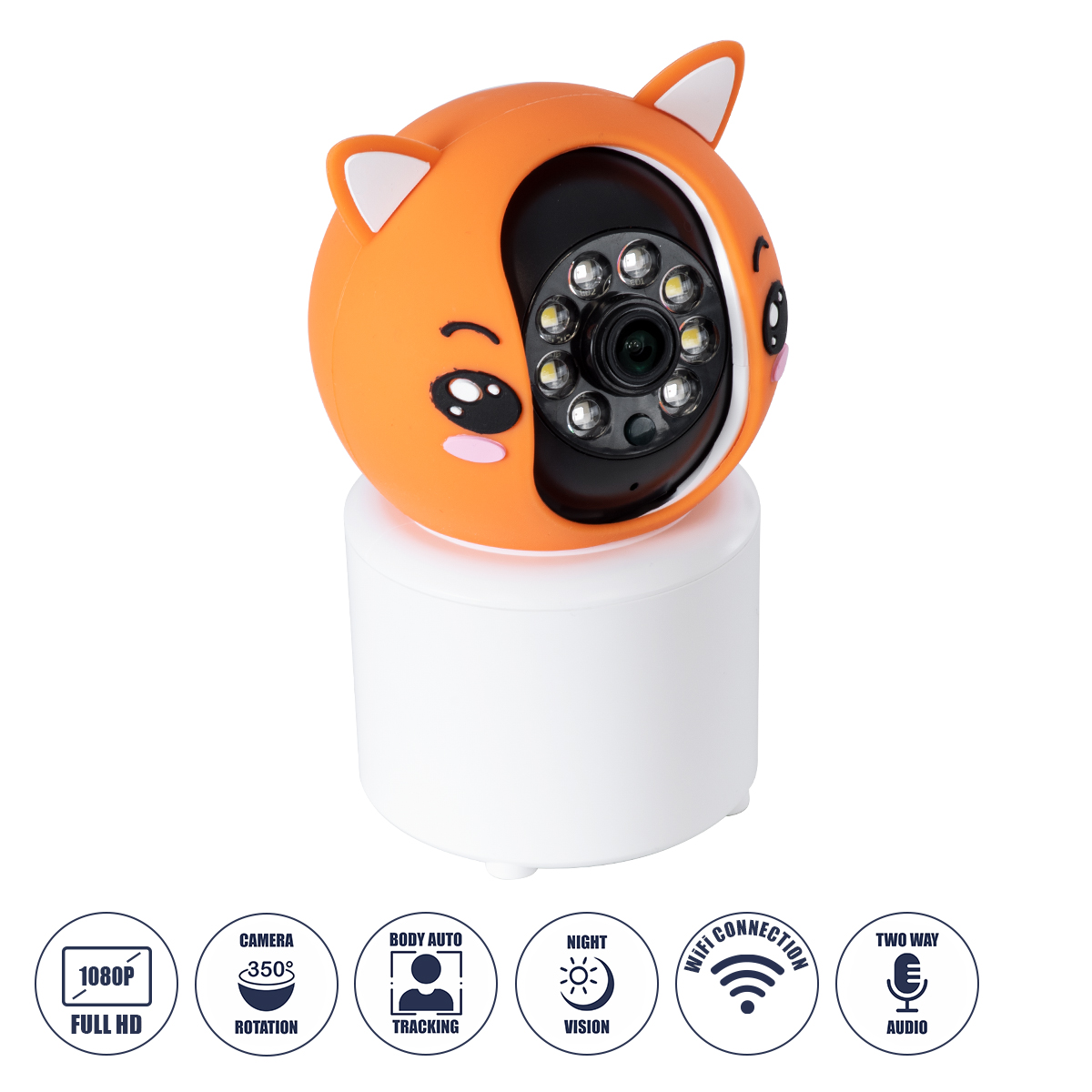 86081 GloboStar®  86081 Επιτραπέζια Κάμερα WiFi HD 1080P 350° Διπλή Κατέυθυνση Ομιλίας & Ανιχνευτή Κίνησης - Απομακρυσμένος Έλεγχος Body Auto Tracking IP20 - Πορτοκαλί Λευκό - Φ8 x Υ13cm - 2 Χρόνια Εγγύηση