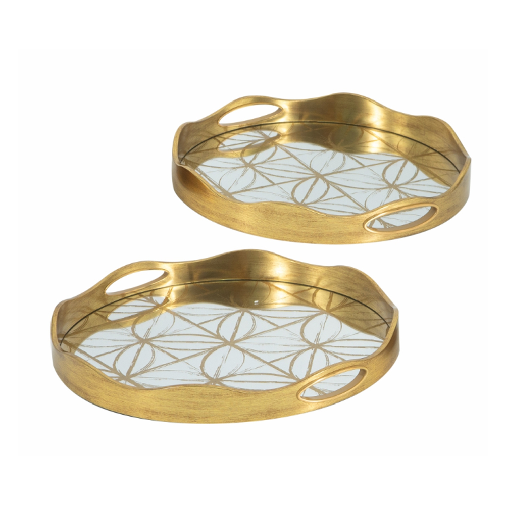 Artekko Tray Διακοσμητικός Δίσκος με Καθρέπτη Πλαστικό Γυαλί Χρυσό (45x45x4.4)cm Σετ/2 Artekko 86755