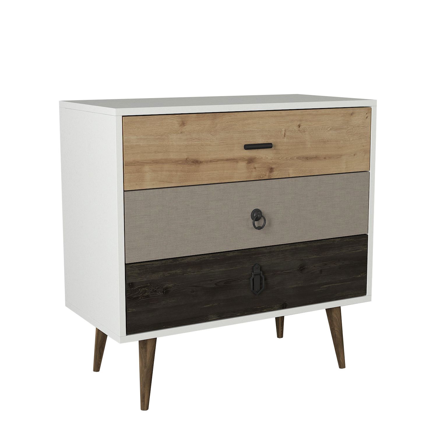 Συρταριέρα ArteLibre KIMOLOS Λευκό/Φυσικό/Καφέ 80x40x79cm Arte-14410119