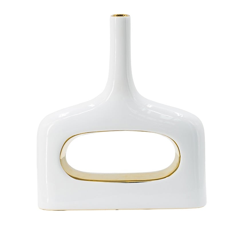 Artekko Phaolt Λευκό Κεραμικό Βάζο με Χρυσές Λεπτομέρειες (29.5x7.5x33.5)cm Artekko 8856