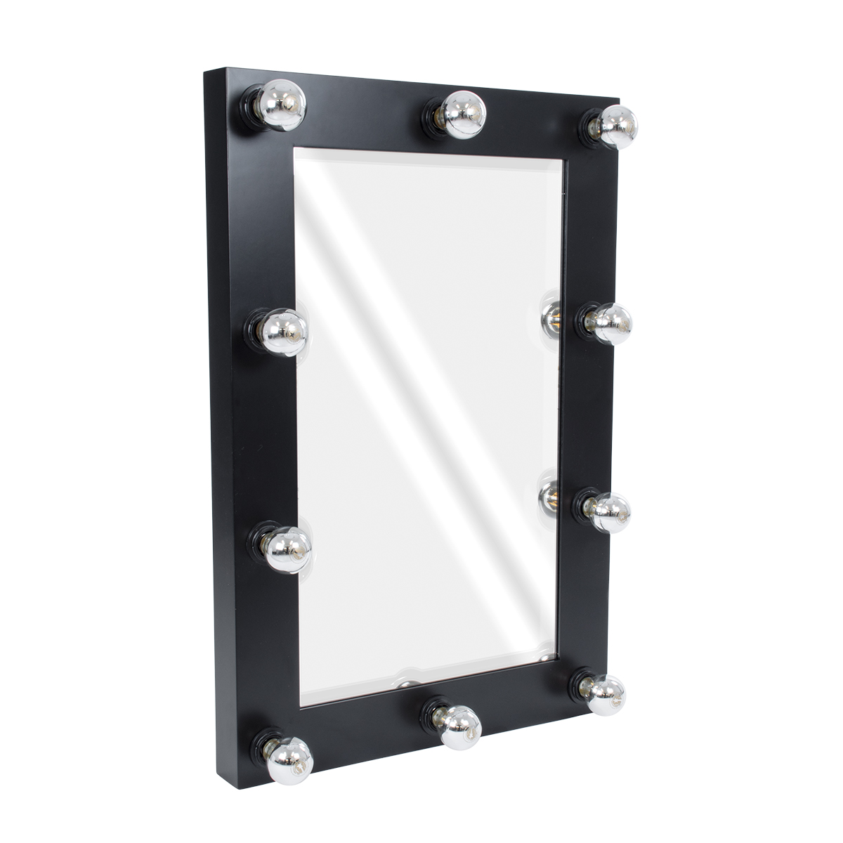 MIRROR-60×90-5 GloboStar®  MAKEUP MIRROR-60×90-5 Μοντέρνος Καθρέπτης Μακιγιάζ με Πλαίσιο Φυσικού Ξύλου με Διακόπτη On/Off 10 x E27 AC220-240V – Μ60 x Π7 x Υ90cm – Μαύρος Έβενος