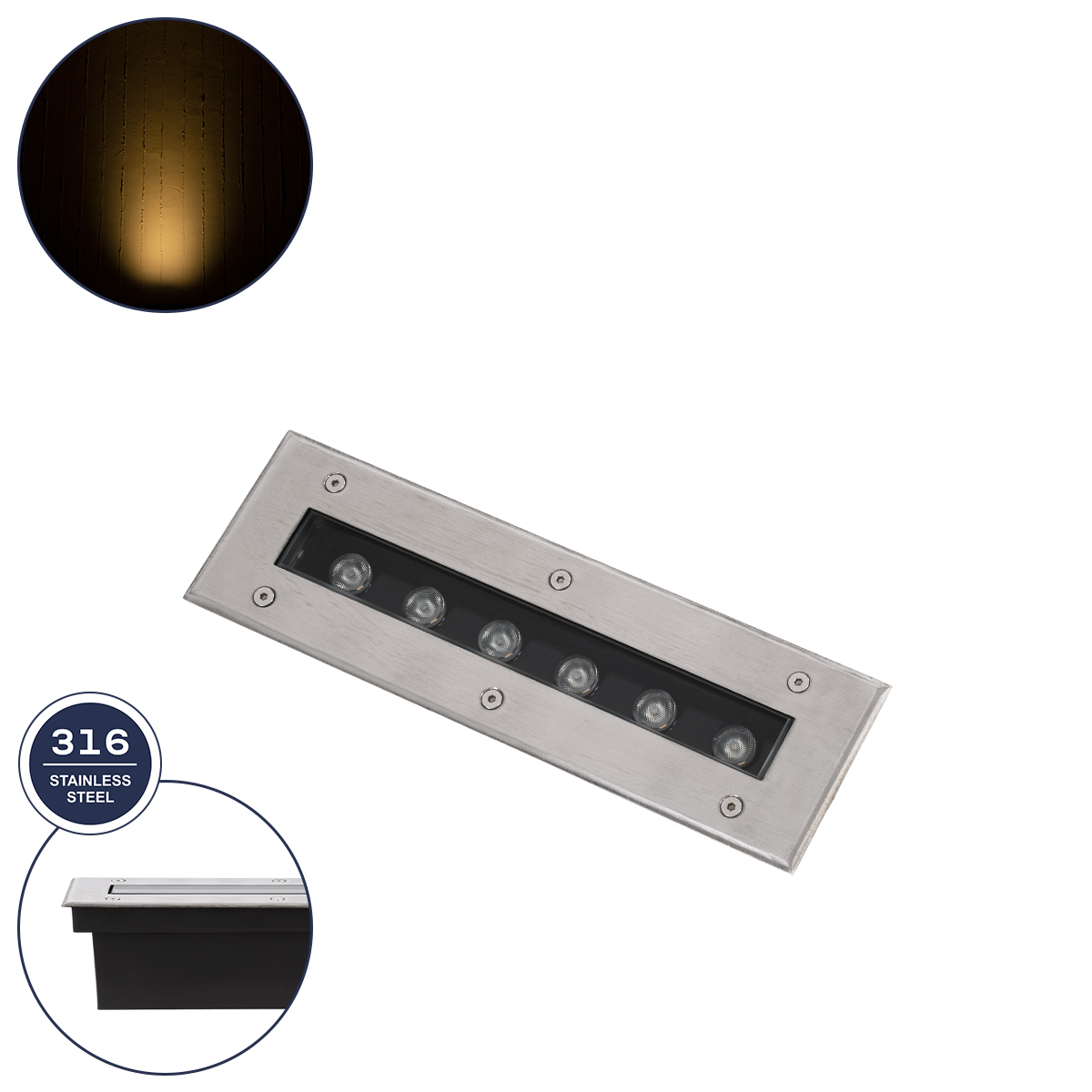 90190 GloboStar® GLOBOSTAR® UNDERGROUNDREMVI 90190 Χωνευτή Μπάρα Φωτισμού Wall Washer LED 9W 990lm 10° DC 24V Αδιάβροχο IP68 Θερμό Λευκό 2700K Dimmable - Bridgelux SMD Chip - Ανοξείδωτο Ατσάλι SS316 - Μ30 x Π9 x Υ8.5cm / Q28.5 x 7.5cm - 3 Χρόνια Εγγύηση
