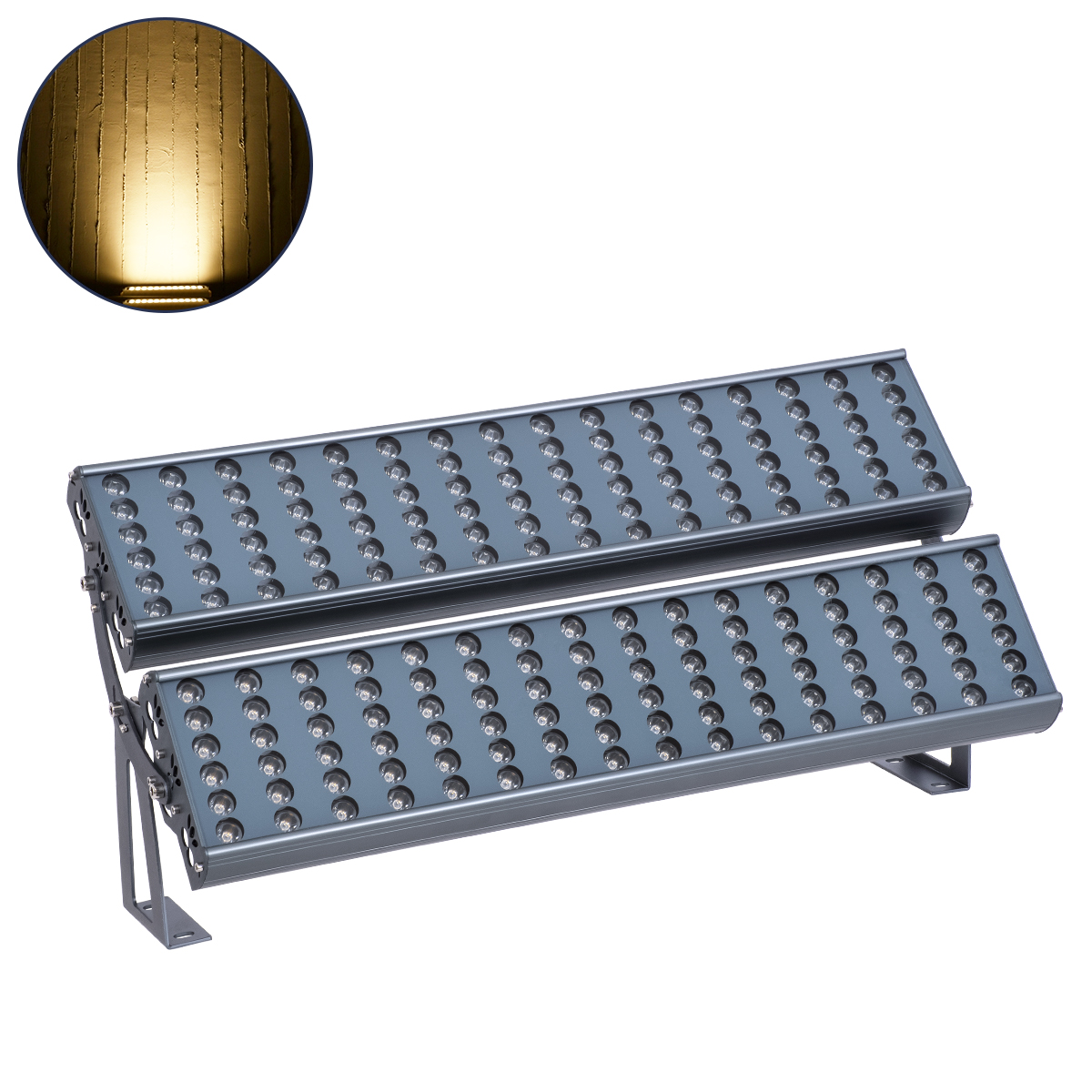 90225 GloboStar®  FLOOD-TENA 90225 Προβολέας Wall Washer για Φωτισμό Κτιρίων LED 192W 17280lm 10° DC 24V Αδιάβροχο IP65 L68.5 x W33 x H24cm Θερμό Λευκό 2700K – Ασημί – 3 Years Warranty