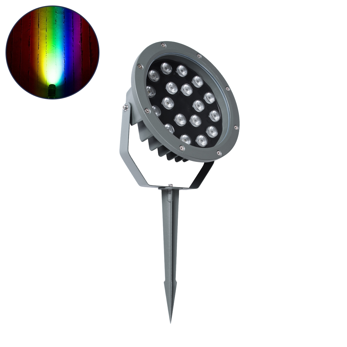 90366 GloboStar®  TREELIGHT-RIVA 90366 Σποτ Φωτισμού Ειδικό για Φυτά - Δέντρα με Βάση Κήπου / Καρφωτό LED 24W 2040lm 10° DC 24V Αδιάβροχο IP67 Φ20.5 x Υ6.5cm RGBW DMX512 - Γκρι Ανθρακί - 3 Years Warranty