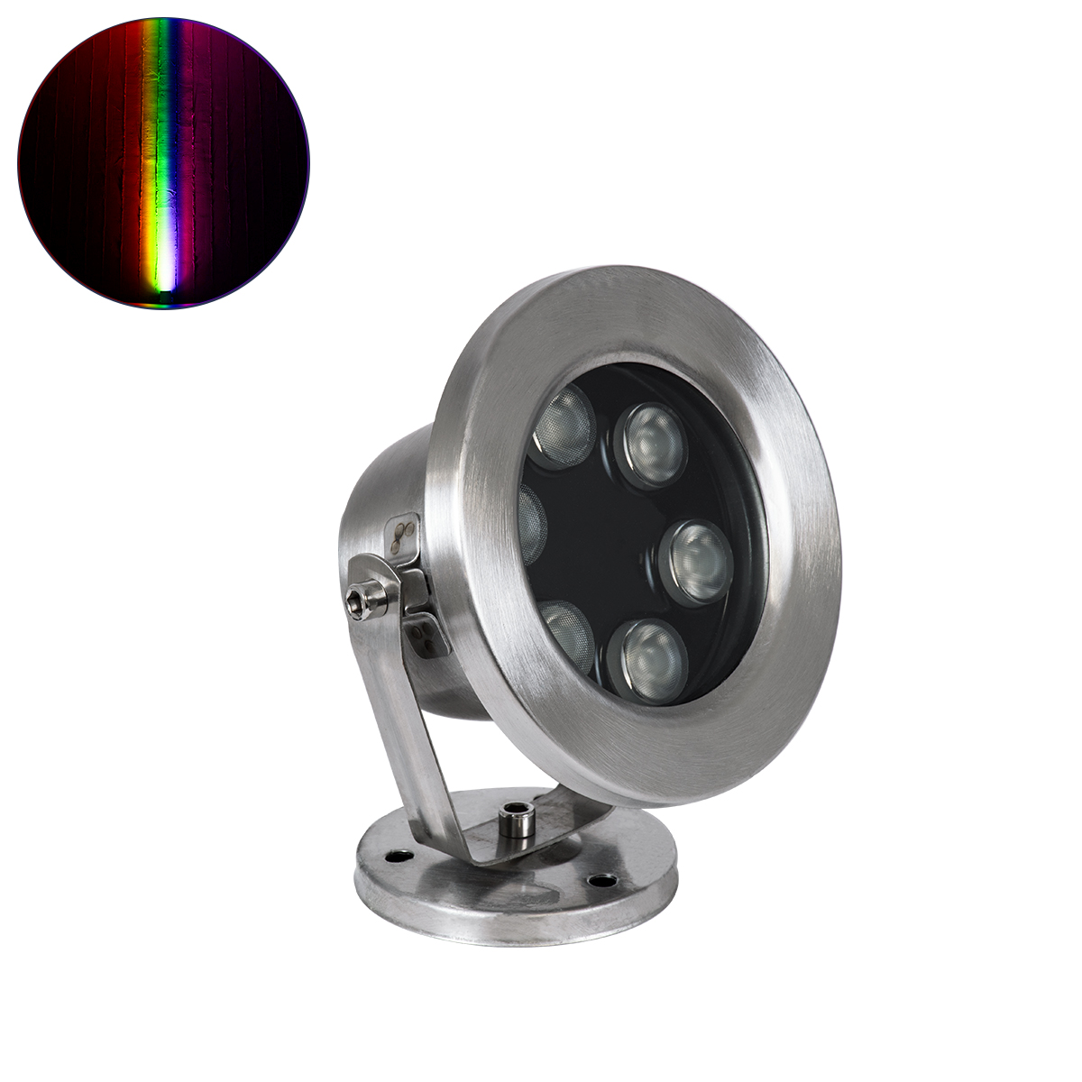 90428 GloboStar® GLOBOSTAR® UNDERWATER-DEDY 90428 Υποβρύχιο Επιφανειακό Σποτ για Σιντριβάνια/Πισίνες LED 6W 510lm 30° DC 24V Αδιάβροχο IP68 RGBW DMX512 Dimmable - Ανοξείδωτο Ατσάλι 304 - Μ12 x Π7.5 x Υ14.5cm - 3 Χρόνια Εγγύηση