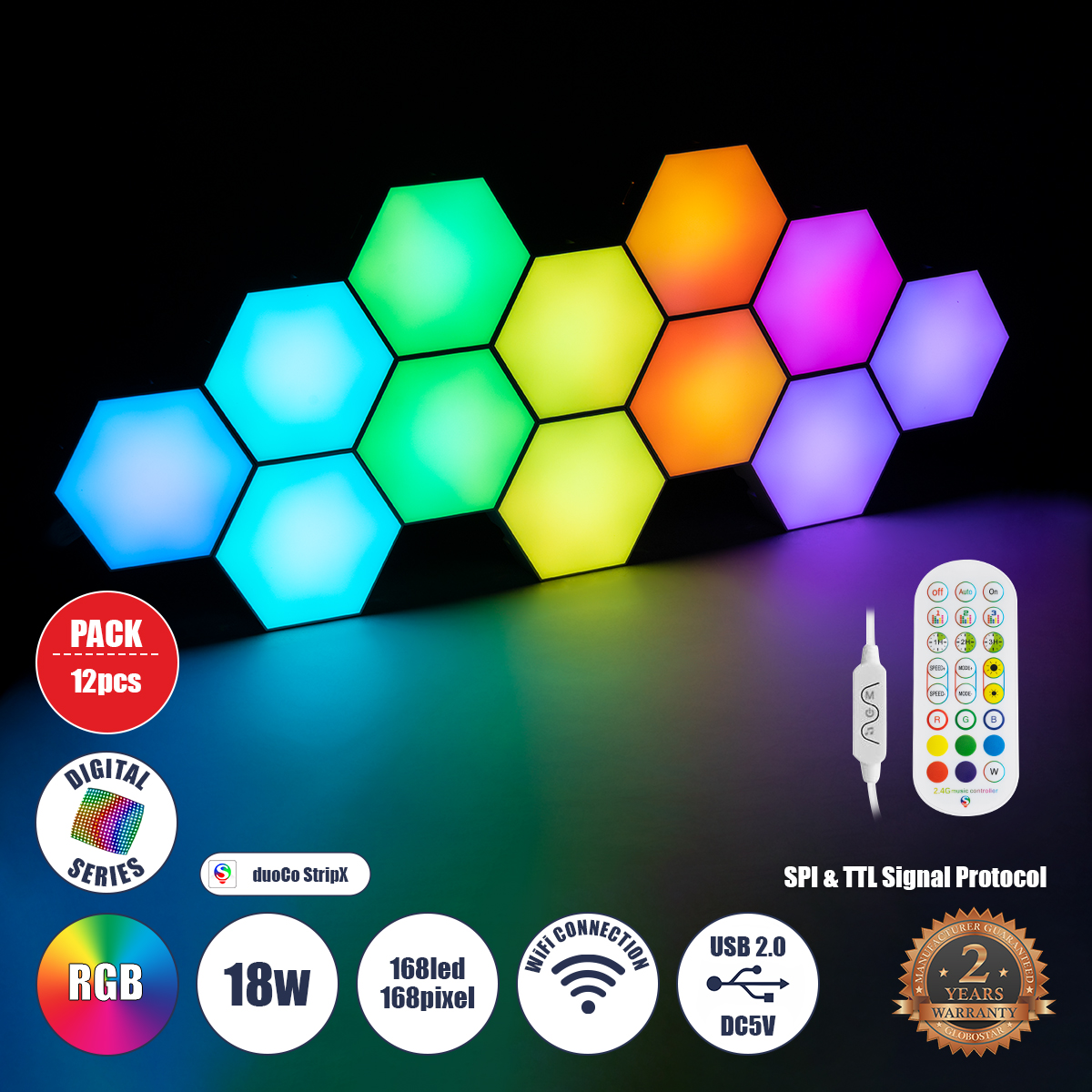 90449 GloboStar® DIGIOCTA 90449 Σετ 12 Ψηφιακων LED RGB Φωτιστικών Κυψελών με Ψηφιακό Controller με WiFi Smart APP & Ασύρματο Χειριστήριο RF 2.4Ghz – LED SMD 5050 18W/Σετ 168PIXEL/Σετ 1440lm/Σετ 120° DC 5V με USB 2.0 IP20 Πολύχρωμο RGB – Dimmable – Μ10.5 90449 GloboStar® DIGIOCTA 90449 Σετ 12 Ψηφιακων LED RGB Φωτιστικών Κυψελών με Ψηφιακό Controller με WiFi Smart APP & Ασύρματο Χειριστήριο RF 2.4Ghz – LED SMD 5050 18W/Σετ 168PIXEL/Σετ 1440lm/Σετ 120° DC 5V με USB 2.0 IP20 Πολύχρωμο RGB – Dimmable – Μ10.5
