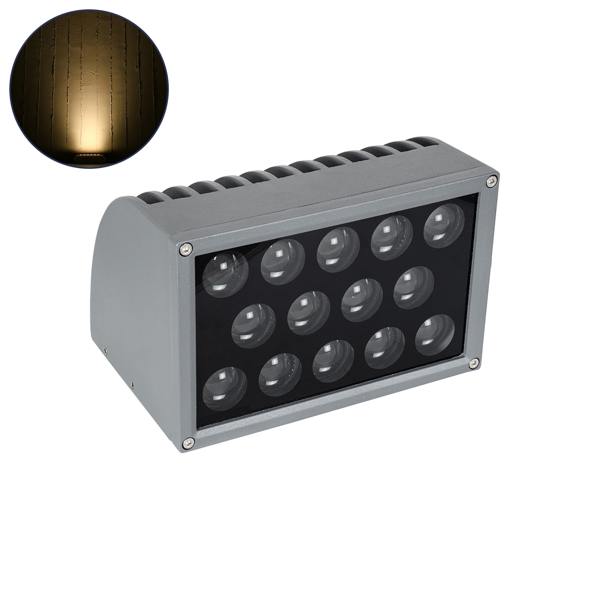 90487 GloboStar®  FLOOD-DENA 90487 Επιτοίχιος Προβολέας Wall Washer για Φωτισμό Κτιρίων – Απλίκα & Δαπέδου LED 30W 2700lm 5° DC 24V Αδιάβροχο IP67 Μ18.5 x Π13 x Υ12cm Θερμό Λευκό 2700K – Γκρι Ανθρακί – 3 Years Warranty