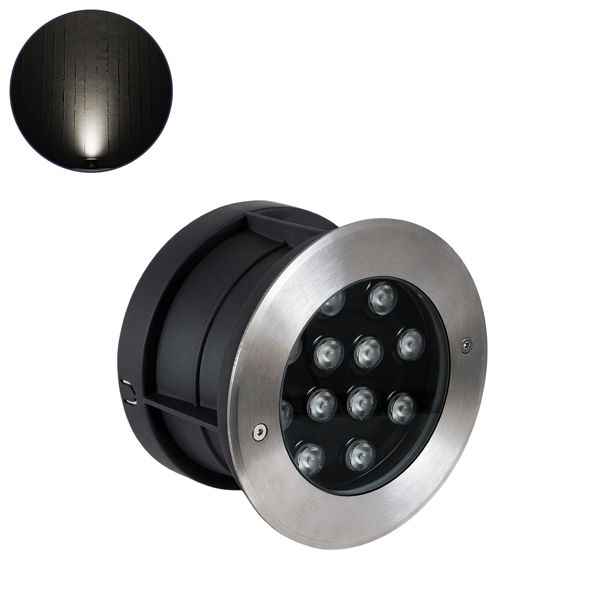 90569 GloboStar®  UNDERWATER-JULIA 90569 Υποβρύχιο Χωνευτό Φωτιστικό Σποτ Ειδικό για Σιντριβάνια LED 12W 1140lm 15° DC 24V Αδιάβροχο IP68 Φ18 x Υ11.2cm Φυσικό Λευκό 4500K - Ανοξείδωτο Ατσάλι - 3 Χρόνια Εγγύηση