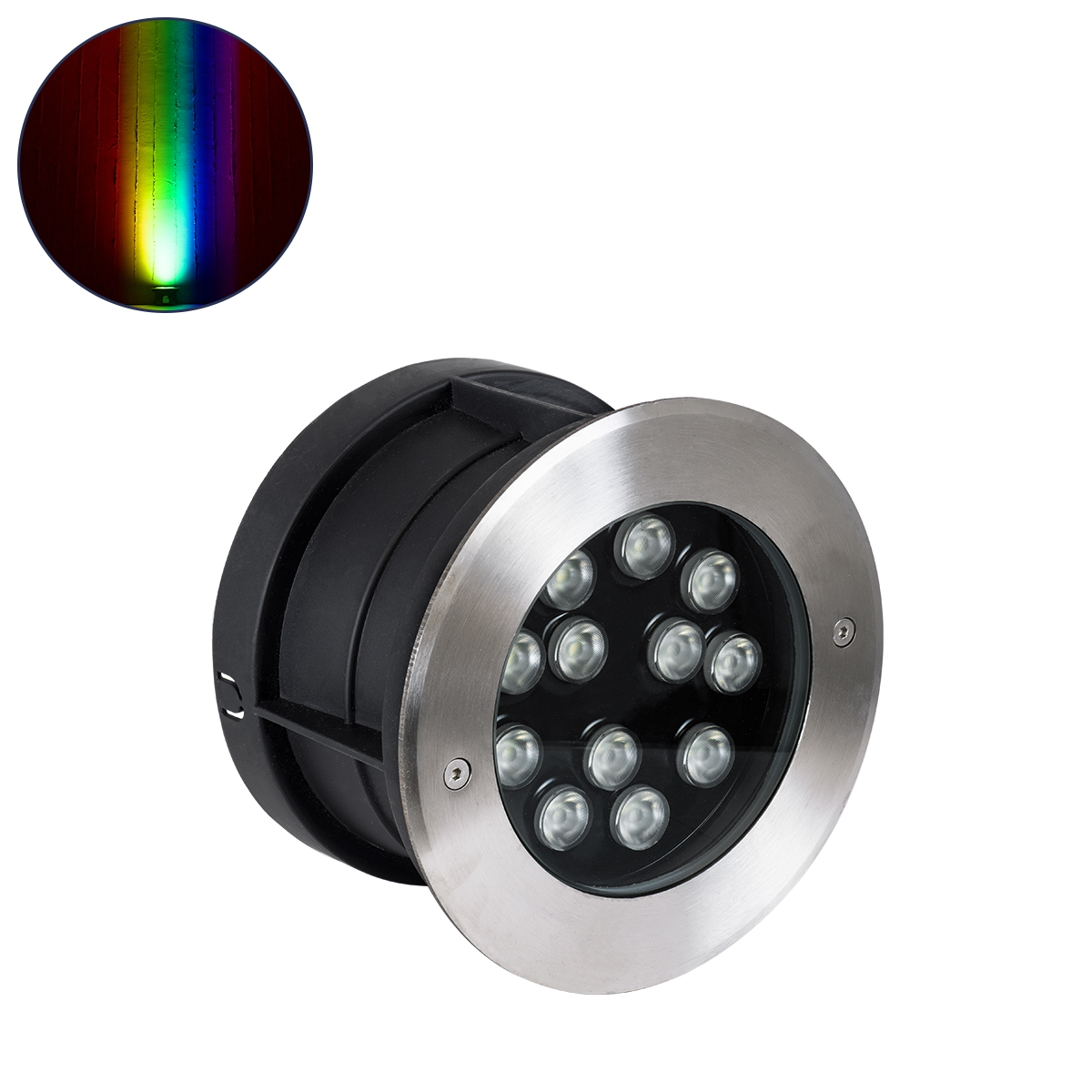 90570 GloboStar®  UNDERWATER-JULIA 90570 Υποβρύχιο Χωνευτό Φωτιστικό Σποτ Ειδικό για Σιντριβάνια LED 12W 1020lm 15° DC 24V Αδιάβροχο IP68 Φ18 x Υ11.2cm RGBW DMX512 - Ανοξείδωτο Ατσάλι - 3 Years Warranty