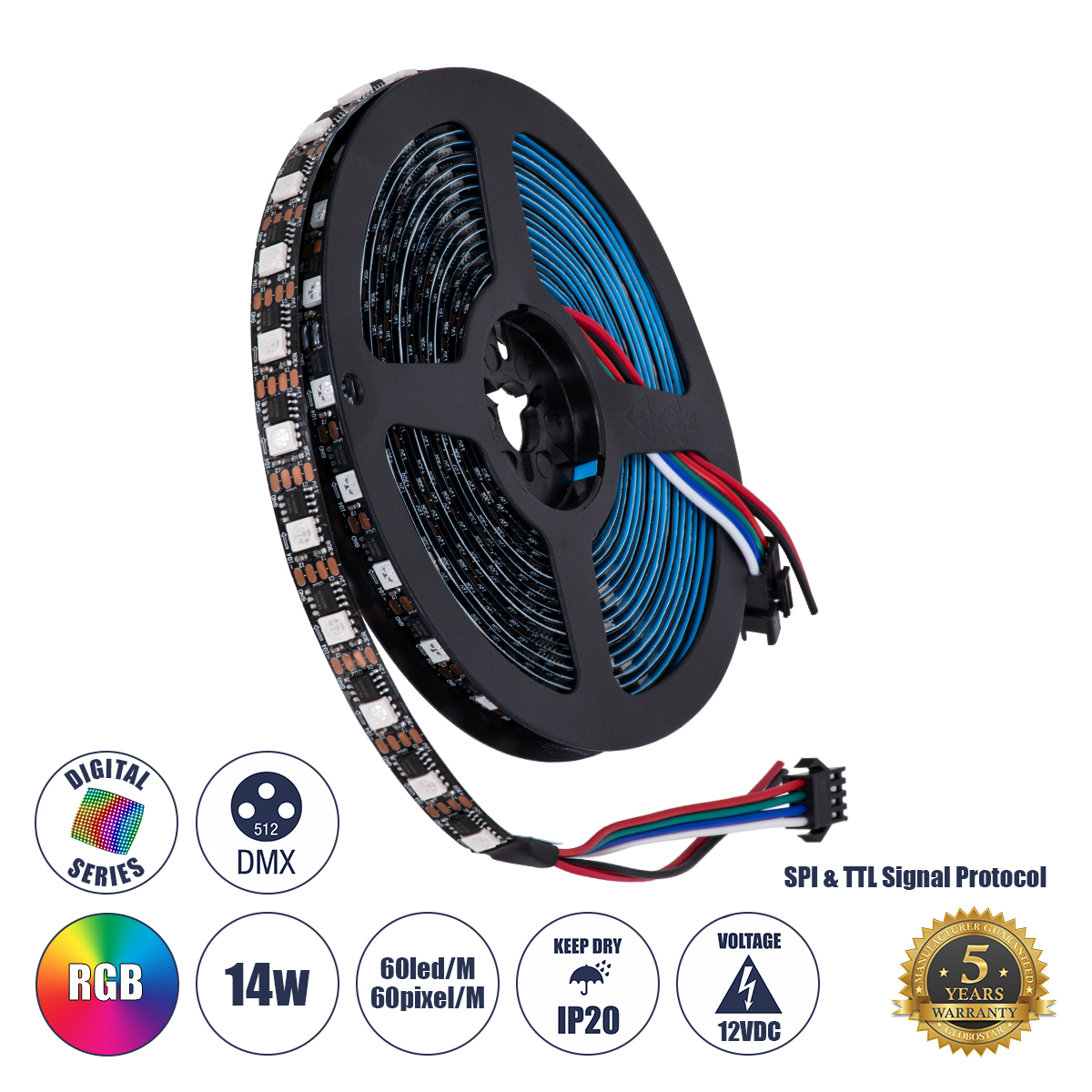 90604 GloboStar® GLOBOSTAR® DIGIPRO 90604 Ψηφιακή Pixel Addressable Ταινία LED 14.4W/m 1152lm/m 120° DC 12V IP20 60 x SMD 5050 Chip/m 60 x Pixel/m Πολύχρωμο RGB Dimmable SPI/TTL Protocol IC TM1812 – Μ5000 x Π10 x Υ2mm – Ρολό 5 Μέτρων – 5 Χρόνια Εγγύηση 90604 GloboStar® GLOBOSTAR® DIGIPRO 90604 Ψηφιακή Pixel Addressable Ταινία LED 14.4W/m 1152lm/m 120° DC 12V IP20 60 x SMD 5050 Chip/m 60 x Pixel/m Πολύχρωμο RGB Dimmable SPI/TTL Protocol IC TM1812 – Μ5000 x Π10 x Υ2mm – Ρολό 5 Μέτρων – 5 Χρόνια Εγγύηση