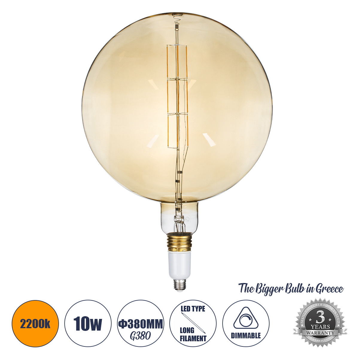 99030 GloboStar® 99030 Λάμπα LED Long Filament E27 G380 ORBITAL Γλόμπος 10W 800lm 360° AC 220-240V IP20 Φ38 x Υ55cm Ultra Θερμό Λευκό 2200K με Μελί Γυαλί – Dimmable – 3 Years Warranty – The Bigger Bulb in Greece 99030 GloboStar® 99030 Λάμπα LED Long Filament E27 G380 ORBITAL Γλόμπος 10W 800lm 360° AC 220-240V IP20 Φ38 x Υ55cm Ultra Θερμό Λευκό 2200K με Μελί Γυαλί – Dimmable – 3 Years Warranty – The Bigger Bulb in Greece